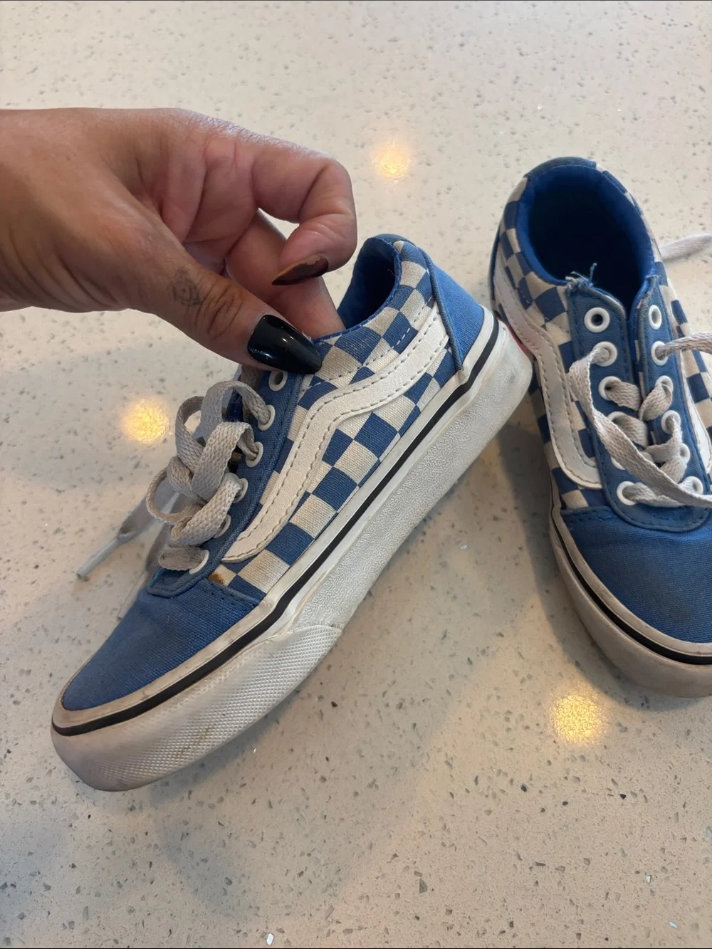 Vans Kids Blue and White Checkerboard Canvas Sneakers